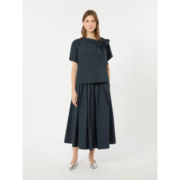Max Mara Recente Cotton Blend Taffeta Blouse in Navy | Blouse | Coveti