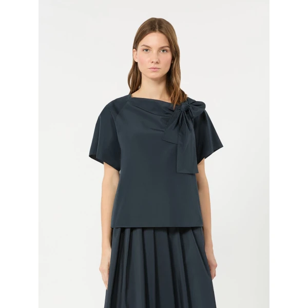 Max Mara Recente Cotton Blend Taffeta Blouse in Navy | Blouse | Coveti