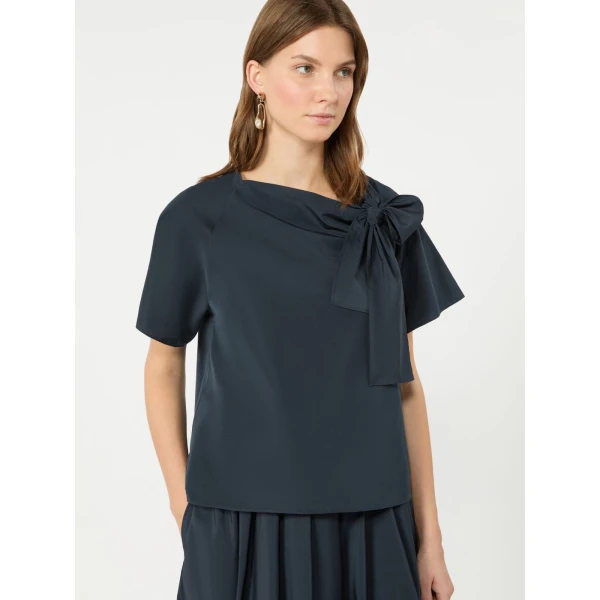 Max Mara Recente Cotton Blend Taffeta Blouse in Navy | Blouse | Coveti