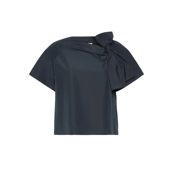 Max Mara Recente Cotton Blend Taffeta Blouse in Navy | Blouse | Coveti