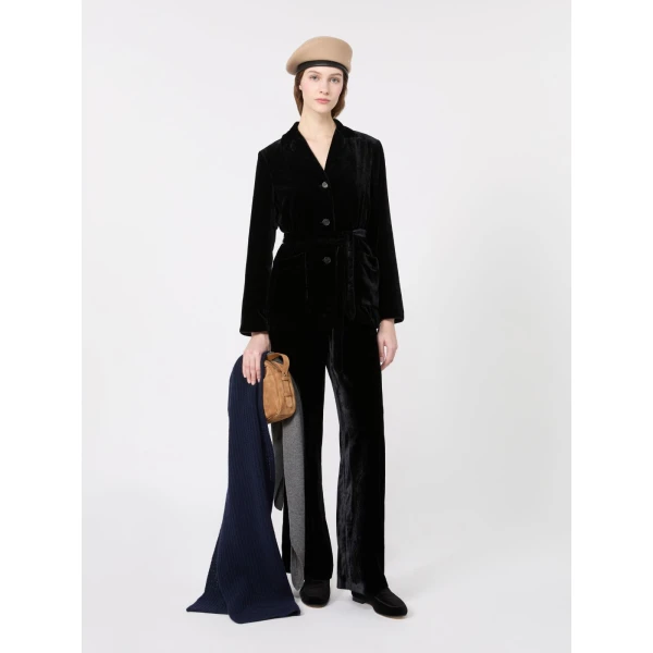 Max Mara Recente Velvet Belted Jacket in Black | Blazers | Coveti