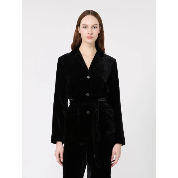 Max Mara Recente Velvet Belted Jacket in Black | Blazers | Coveti