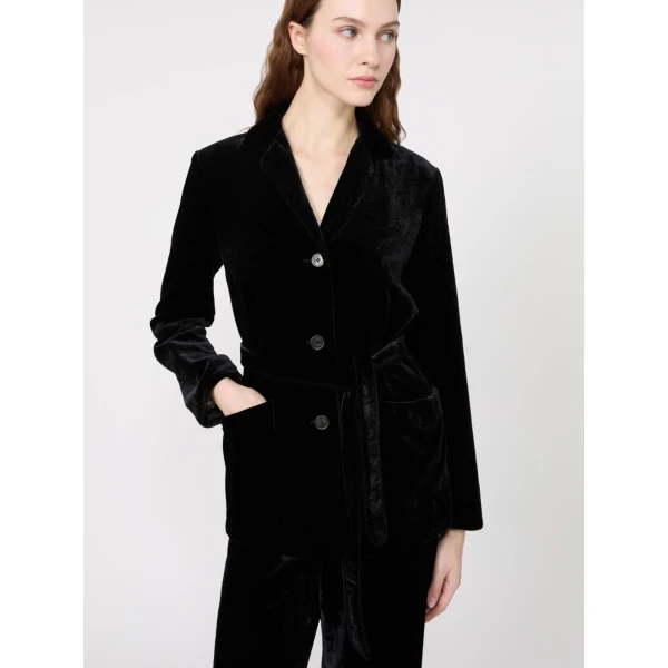 Max Mara Recente Velvet Belted Jacket in Black | Blazers | Coveti