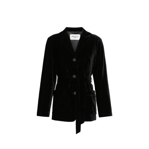 Recente Velvet Belted Jacket in Black