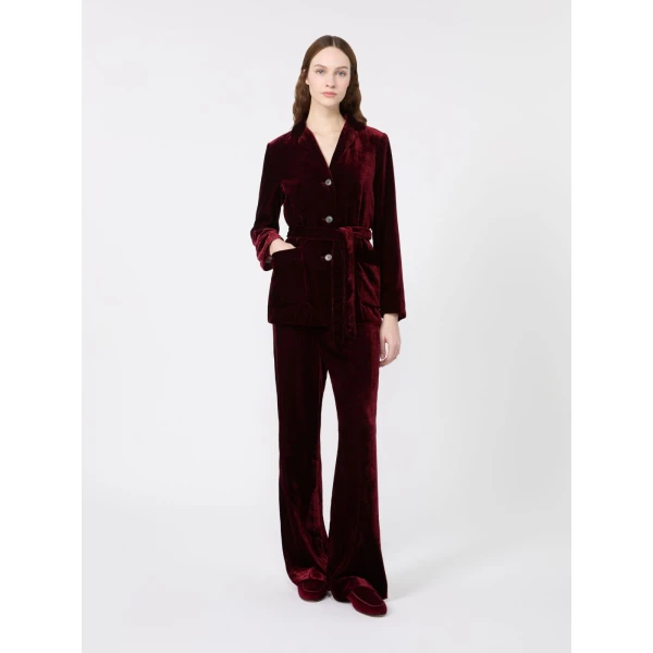 Max Mara Recente Velvet Belted Jacket in Bordeaux | Blazers | Coveti