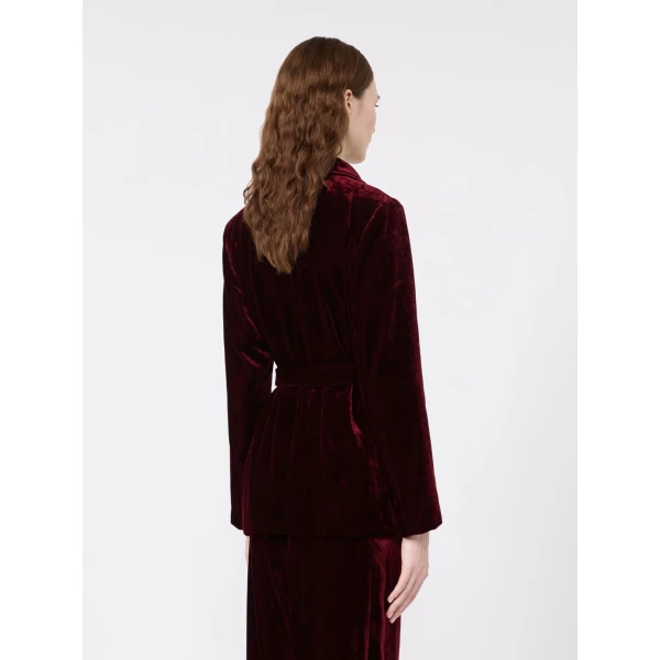 Max Mara Recente Velvet Belted Jacket in Bordeaux | Blazers | Coveti