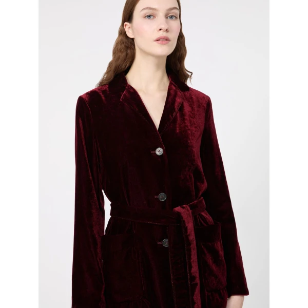 Max Mara Recente Velvet Belted Jacket in Bordeaux | Blazers | Coveti