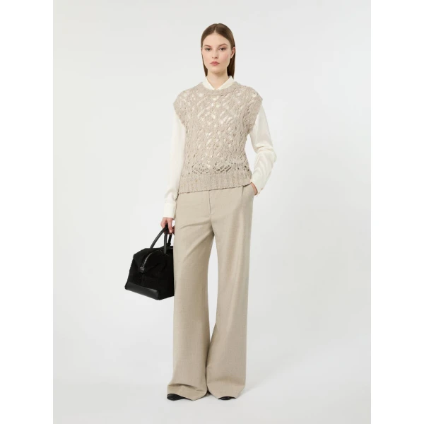Max Mara Recente Wool Flannel Joggers in Beige | Sweatpants | Coveti