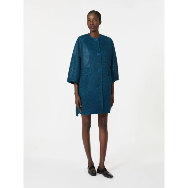 Max Mara Refolo Technical Mesh Coat in Navy | Coats | Coveti