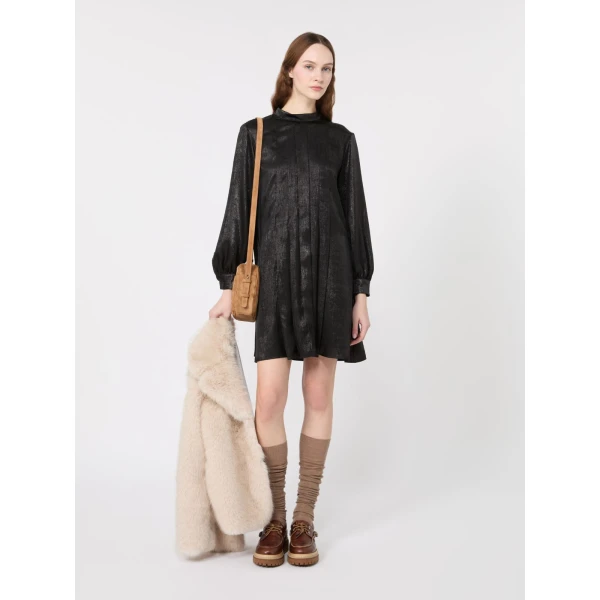 Max Mara Renna Laminated Chiffon Mini Dress in Black | Mini Dresses | Coveti