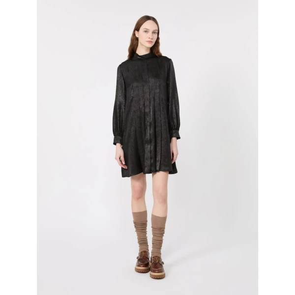 Max Mara Renna Laminated Chiffon Mini Dress in Black | Mini Dresses | Coveti