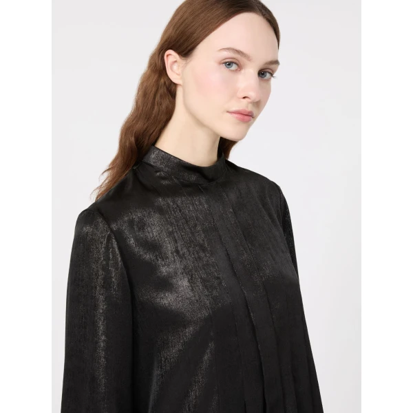 Max Mara Renna Laminated Chiffon Mini Dress in Black | Mini Dresses | Coveti