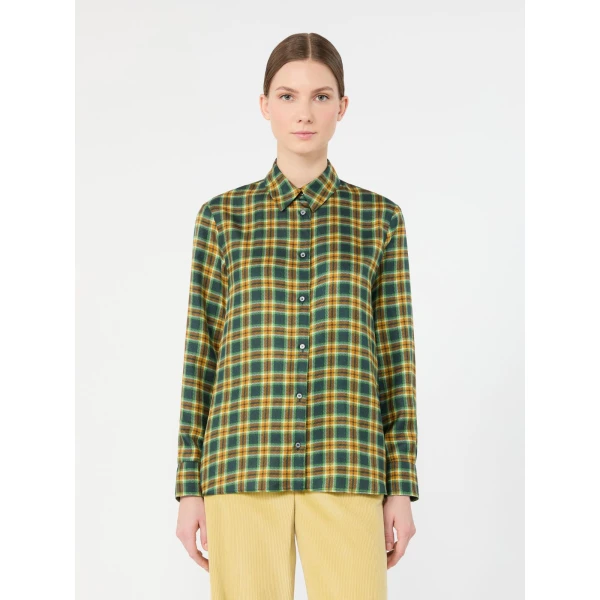 Max Mara Rete Check Silk Twill Shirt in Green | Shirts | Coveti