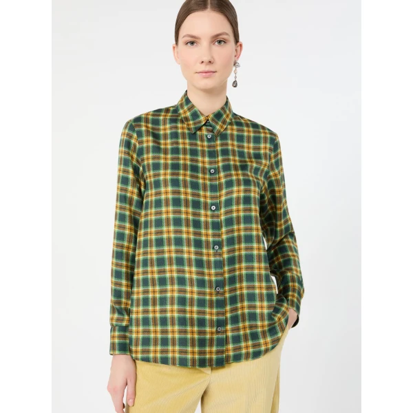 Max Mara Rete Check Silk Twill Shirt in Green | Shirts | Coveti