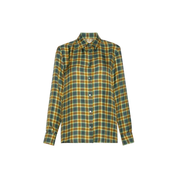 Max Mara Rete Check Silk Twill Shirt in Green | Shirts | Coveti