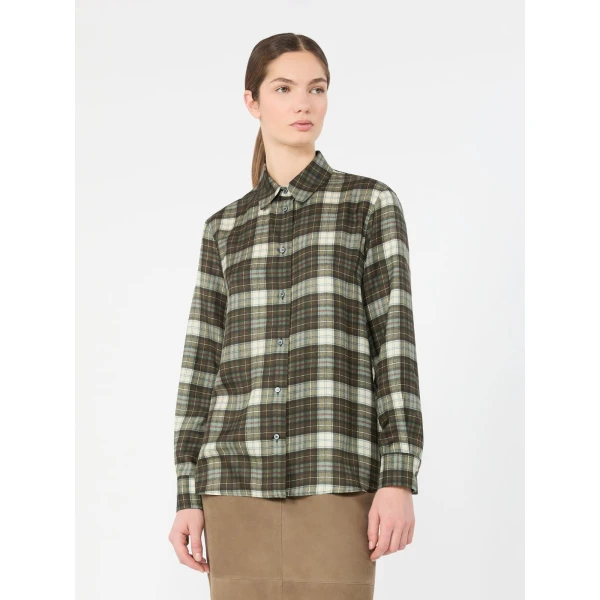 Max Mara Rete Check Silk Twill Shirt in Khaki | Shirts | Coveti