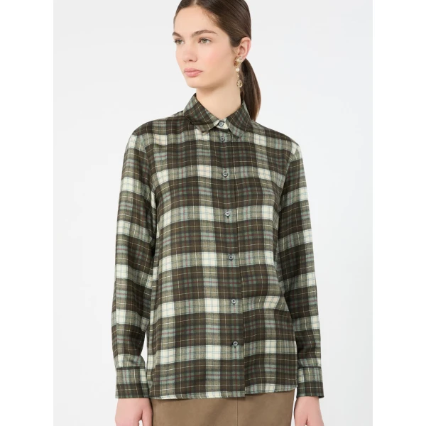 Max Mara Rete Check Silk Twill Shirt in Khaki | Shirts | Coveti