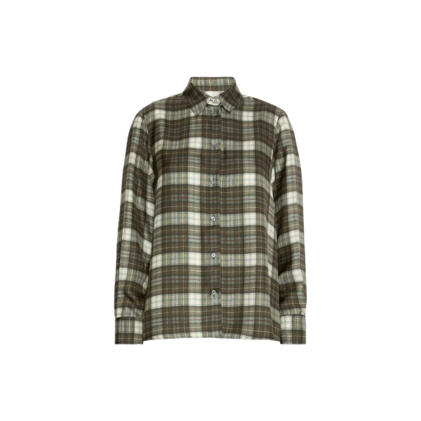 Rete Check Silk Twill Shirt in Khaki