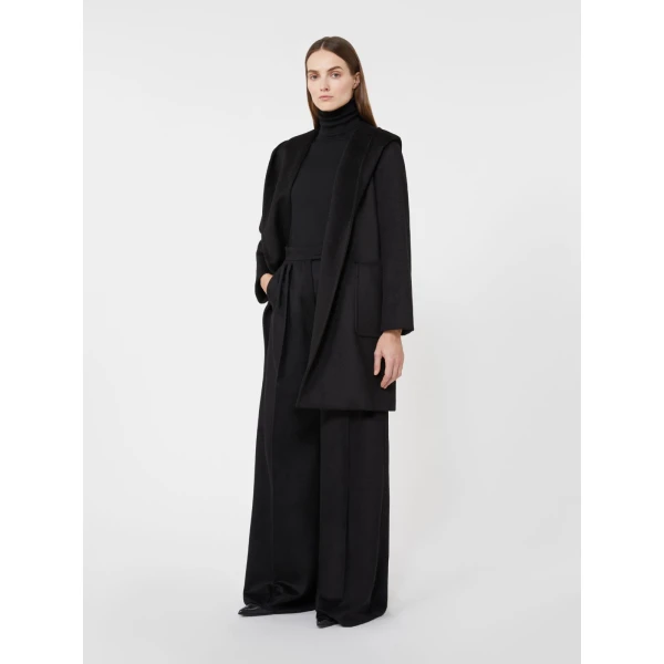 Max Mara Rialto Camel Robe Coat in Black | Wool Coat | Coveti