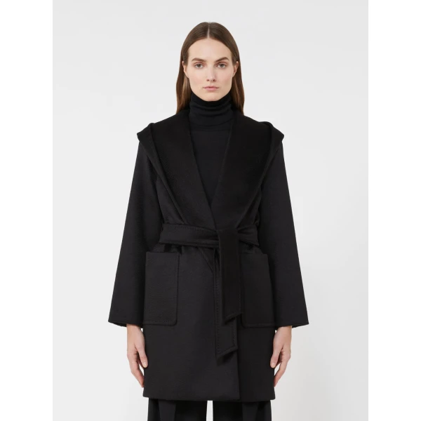 Max Mara Rialto Camel Robe Coat in Black | Wool Coat | Coveti