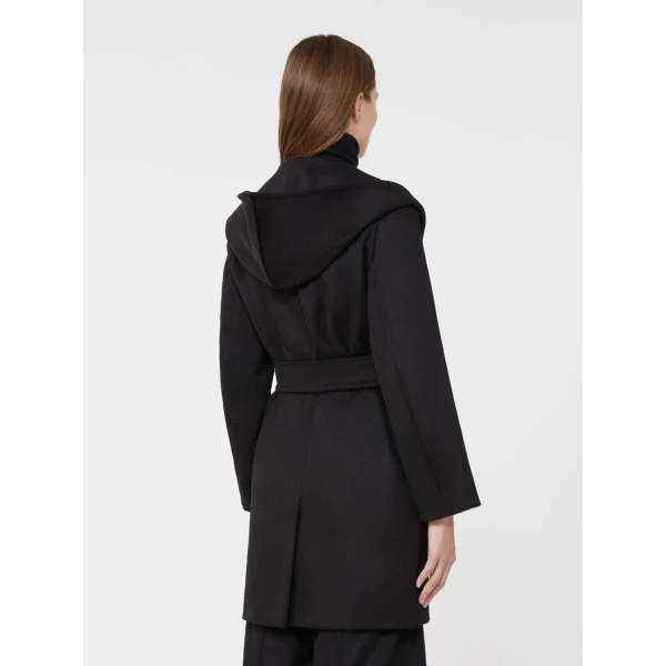 Max Mara Rialto Camel Robe Coat in Black | Wool Coat | Coveti