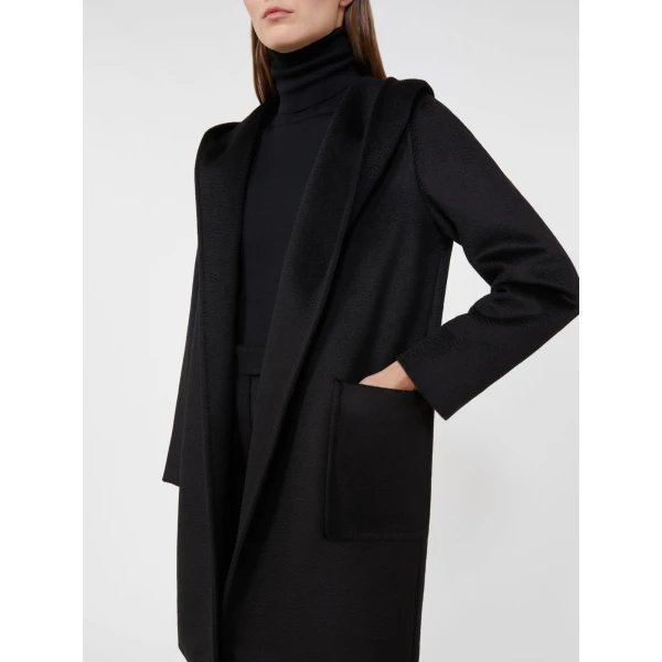 Max Mara Rialto Camel Robe Coat in Black | Wool Coat | Coveti