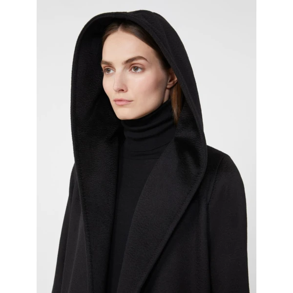 Max Mara Rialto Camel Robe Coat in Black | Wool Coat | Coveti