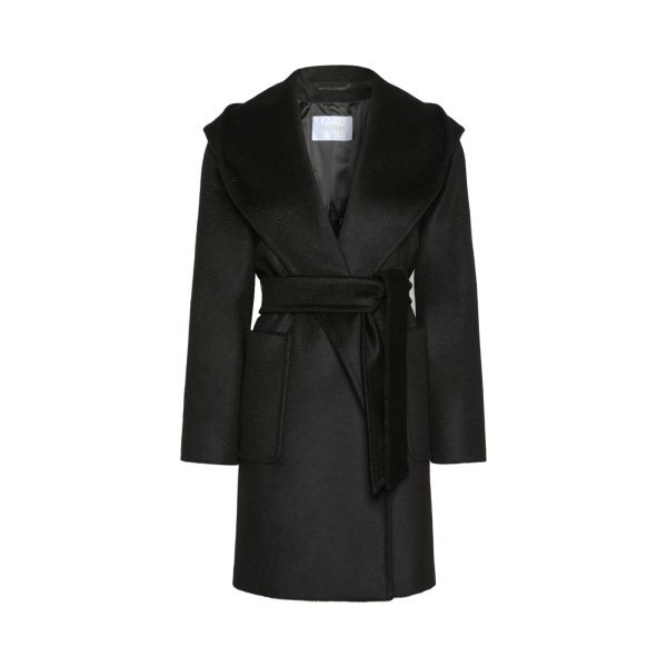 Max Mara Rialto Camel Robe Coat in Black | Wool Coat | Coveti