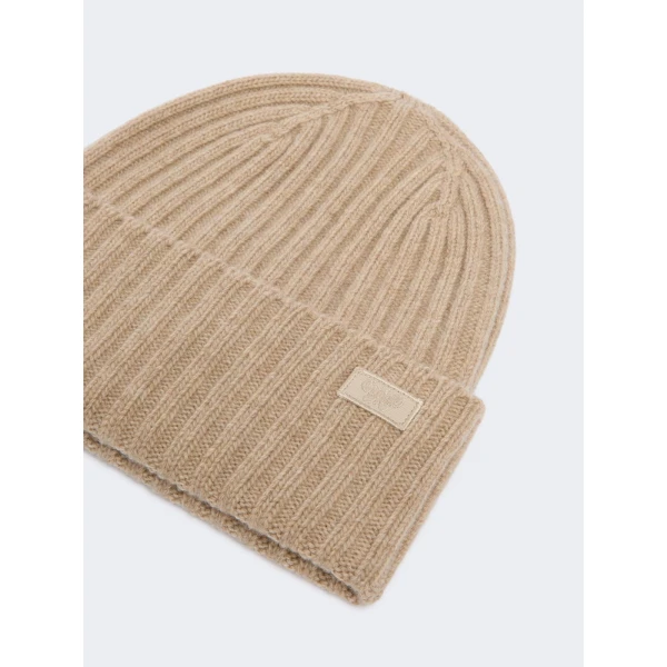 Max Mara Ribbed Wool Beanie in Caramel | Hats | Coveti