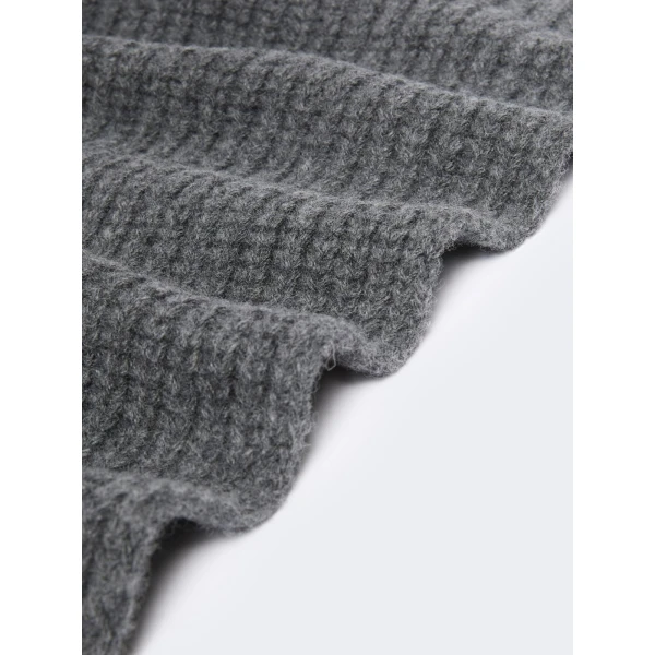 Max Mara Ribbed Wool Yarn Scarf in Dark Grey | Scarves | Coveti
