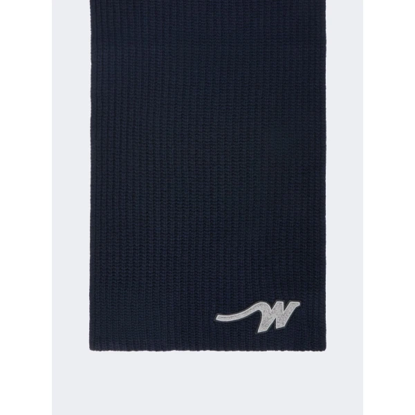Max Mara Ribbed Wool Yarn Scarf in Navy | Scarves | Coveti