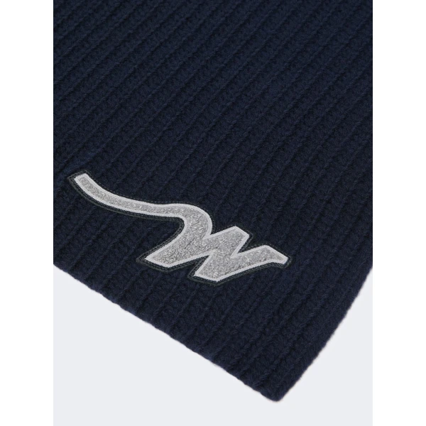 Max Mara Ribbed Wool Yarn Scarf in Navy | Scarves | Coveti