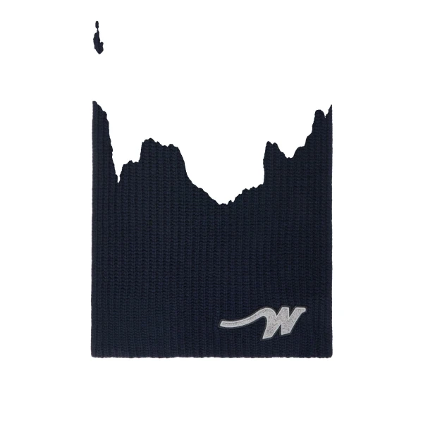 Max Mara Ribbed Wool Yarn Scarf in Navy | Scarves | Coveti