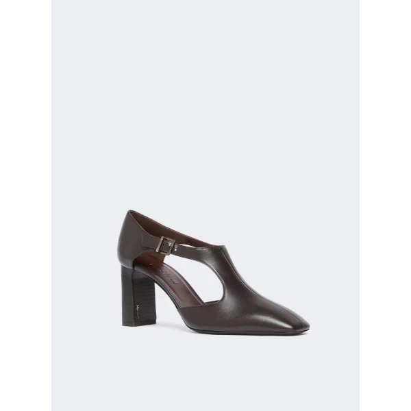 Max Mara Ribelle Nappa Leather Cut-Out Brogues in Dark Brown | Flats | Coveti