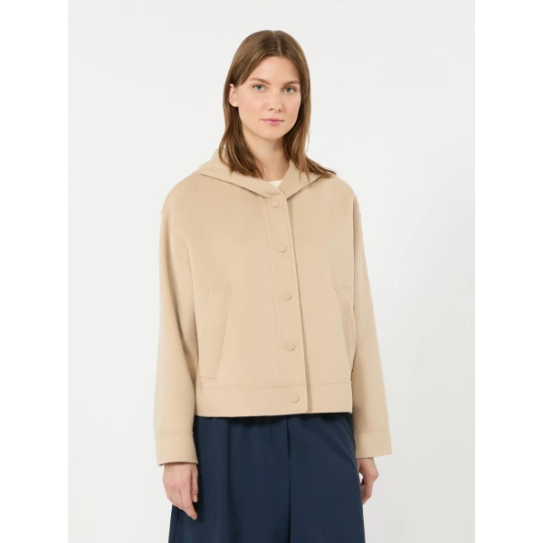 Max Mara Ridente Hooded Double Wool Jacket in Sand | Jackets | Coveti