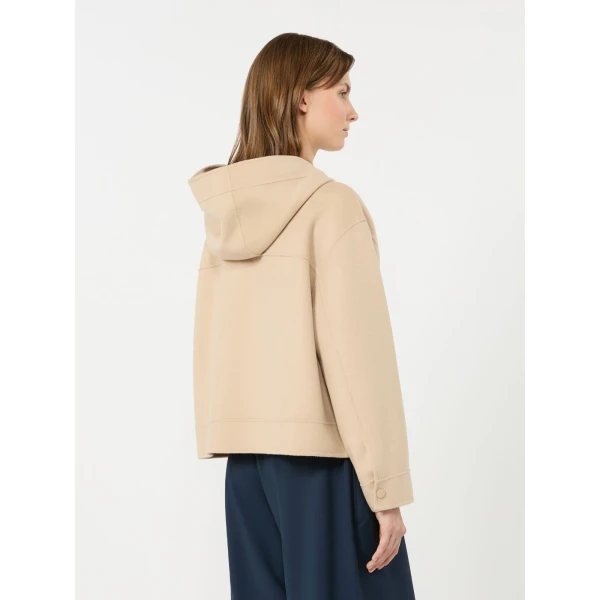 Max Mara Ridente Hooded Double Wool Jacket in Sand | Jackets | Coveti