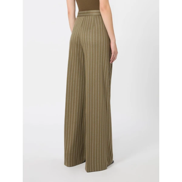 Max Mara Rio Pinstripe Jersey Trousers in Khaki | Wide leg pants | Coveti