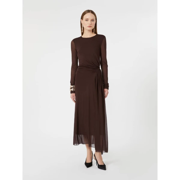 Max Mara Ritmo Viscose Crepe Jersey Gauze Dress in Dark Brown | Maxi Dresses | Coveti