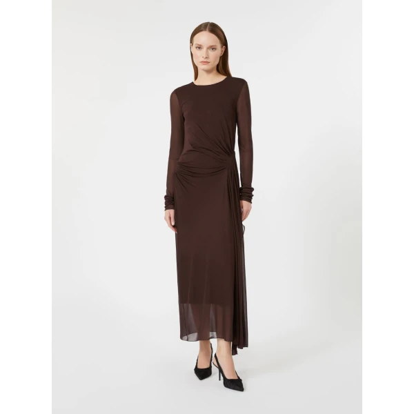 Max Mara Ritmo Viscose Crepe Jersey Gauze Dress in Dark Brown | Maxi Dresses | Coveti