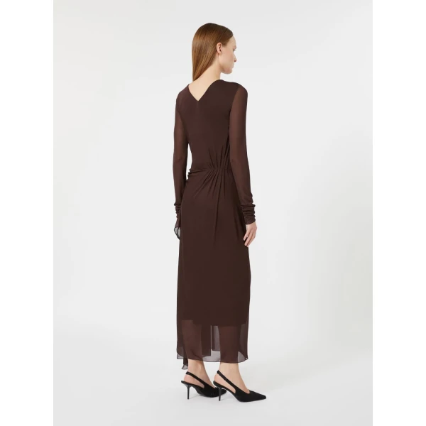 Max Mara Ritmo Viscose Crepe Jersey Gauze Dress in Dark Brown | Maxi Dresses | Coveti