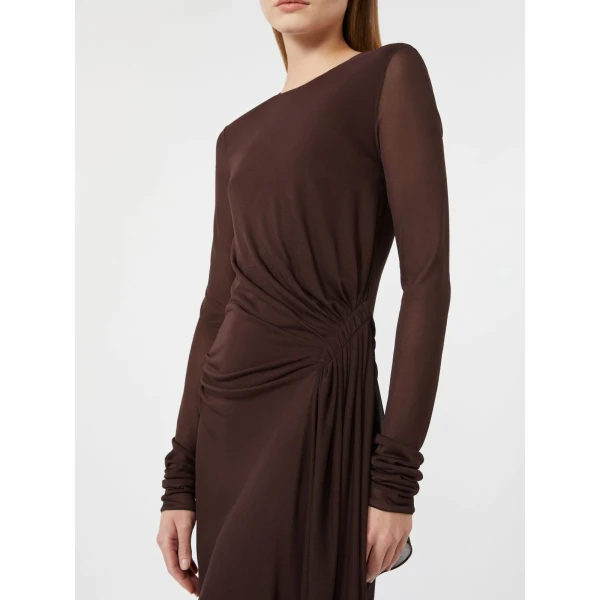 Max Mara Ritmo Viscose Crepe Jersey Gauze Dress in Dark Brown | Maxi Dresses | Coveti