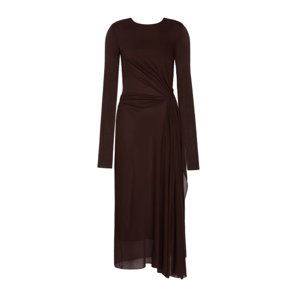 Max Mara Ritmo Viscose Crepe Jersey Gauze Dress in Dark Brown | Maxi Dresses | Coveti