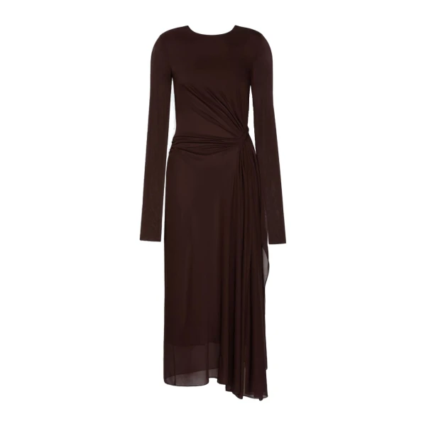 Ritmo Viscose Crepe Jersey Gauze Dress in Dark Brown