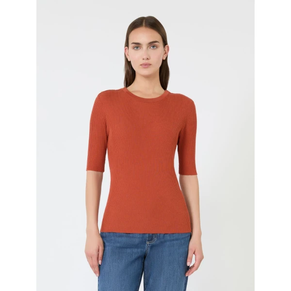 Max Mara Riviera Ribbed Wool Jumper in Orange | Sweaters | Coveti