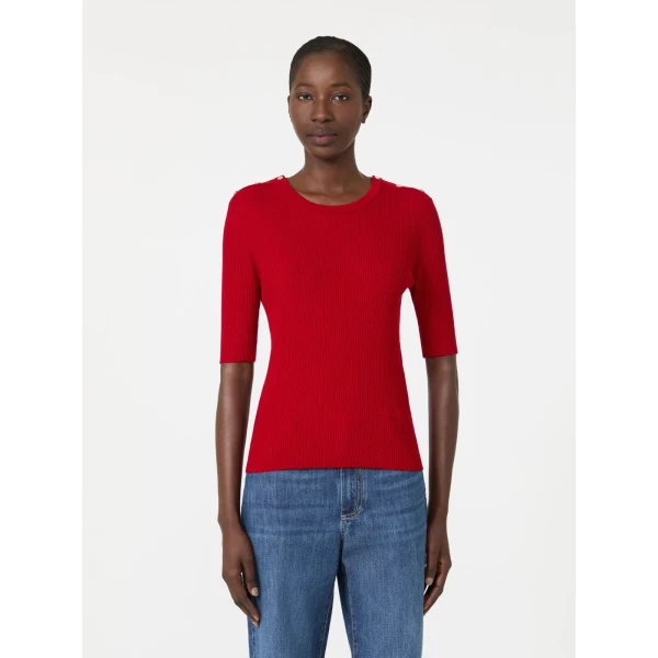Max Mara Riviera Ribbed Wool Jumper in Red | Sweaters | Coveti