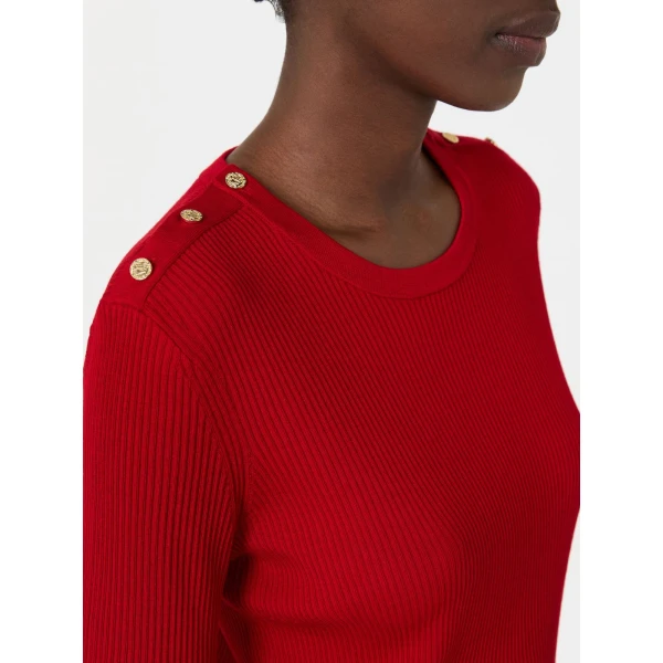 Max Mara Riviera Ribbed Wool Jumper in Red | Sweaters | Coveti