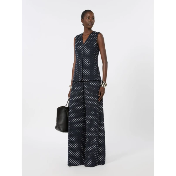 Max Mara Rivolo Polka Dot Wool and Viscose Jersey Waistcoat in Ultramarine | Vests | Coveti