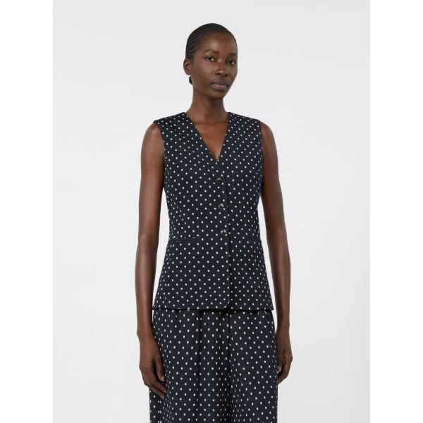 Max Mara Rivolo Polka Dot Wool and Viscose Jersey Waistcoat in Ultramarine | Vests | Coveti