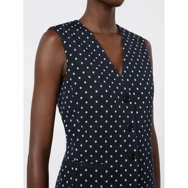 Max Mara Rivolo Polka Dot Wool and Viscose Jersey Waistcoat in Ultramarine | Vests | Coveti