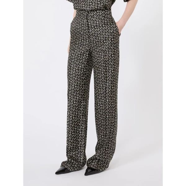 Max Mara Romana Printed Silk Twill Trousers in Black and White | Tailored pants | Coveti